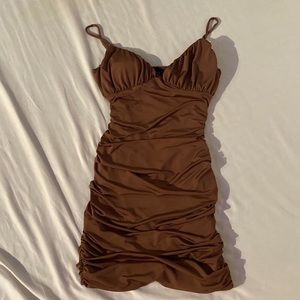 WINDSOR brown stretchy ROUCHED dress
